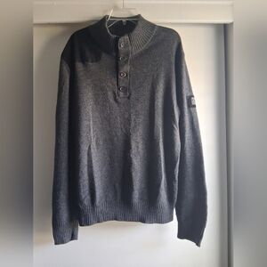 Marc Ecko Cut & Sew Henley Sweater Gray Large Retro Streetwear